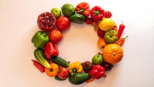Seasonal vegetables arranged in a circular pattern showing rotation concept
